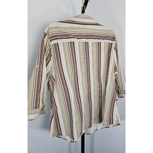 She's Cool 3/4 Roll Tab Sleeve Button Down Shirt Brown multicolor-SZ 2X - Picture 3 of 8